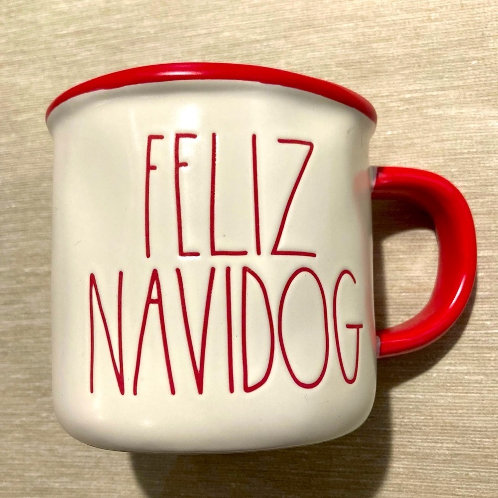 RAE DUNN Feliz Navidog Red White Ceramic Large Capacity 16oz Mug